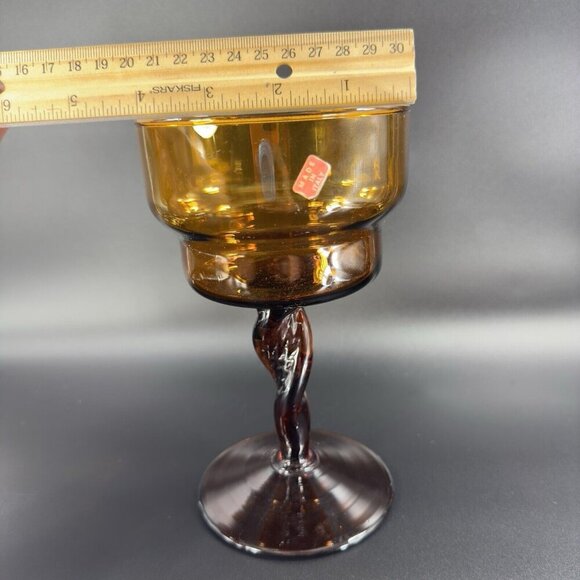 Vintage 1970s Empoli Italian Glass Amber Twisted Stem Compote Cup Venetian Glass - Picture 2 of 9